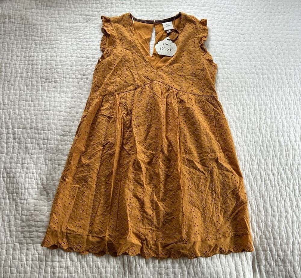 Knox Rose Mustard Yellow Eyelet Ruffle Sleeve Mini Dress